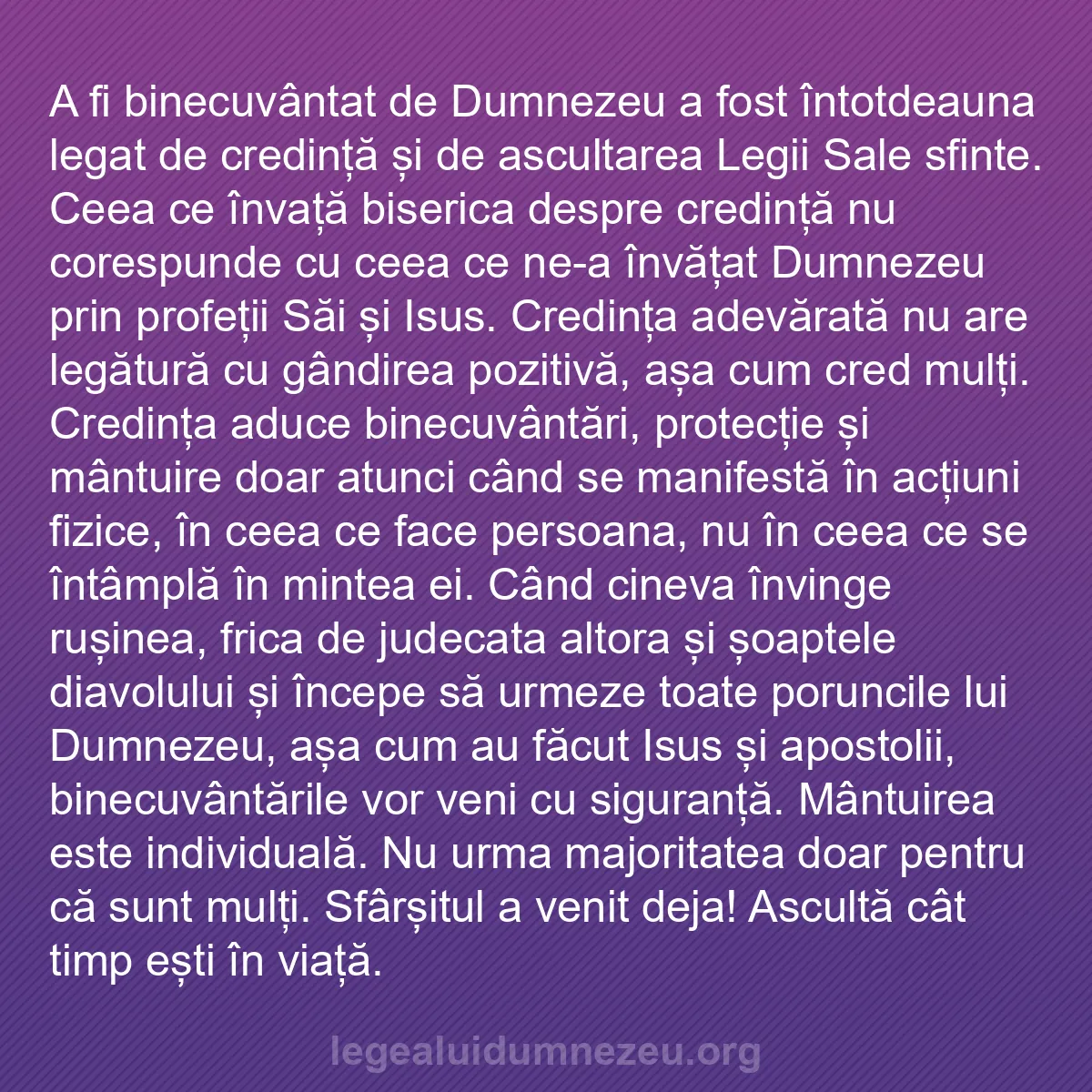 b0491 - Postare despre Legea lui Dumnezeu: A fi binecuvântat de Dumnezeu a fost întotdeauna legat de credință...