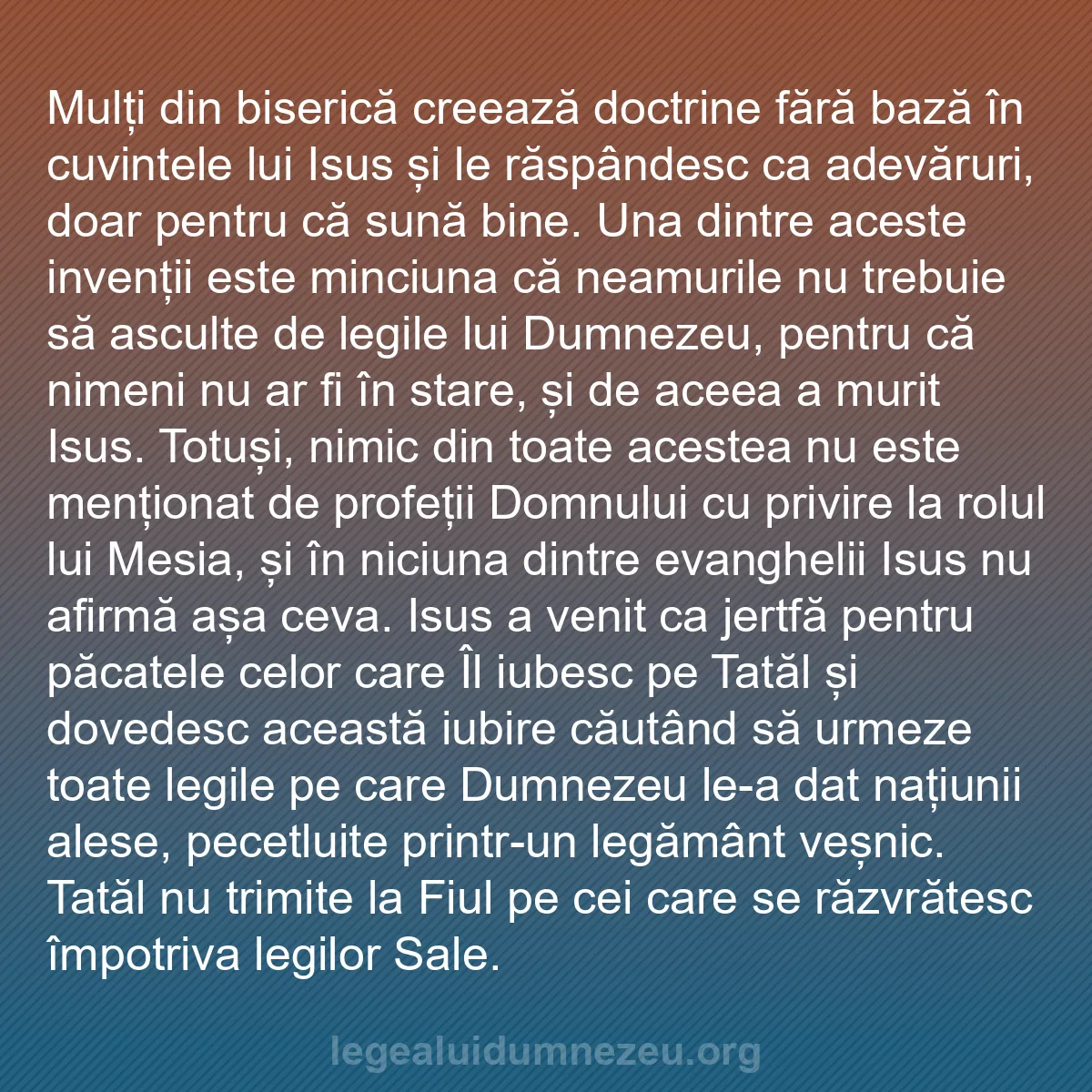 b0492 - Postare despre Legea lui Dumnezeu: Mulți din biserică creează doctrine fără bază în cuvintele lui...