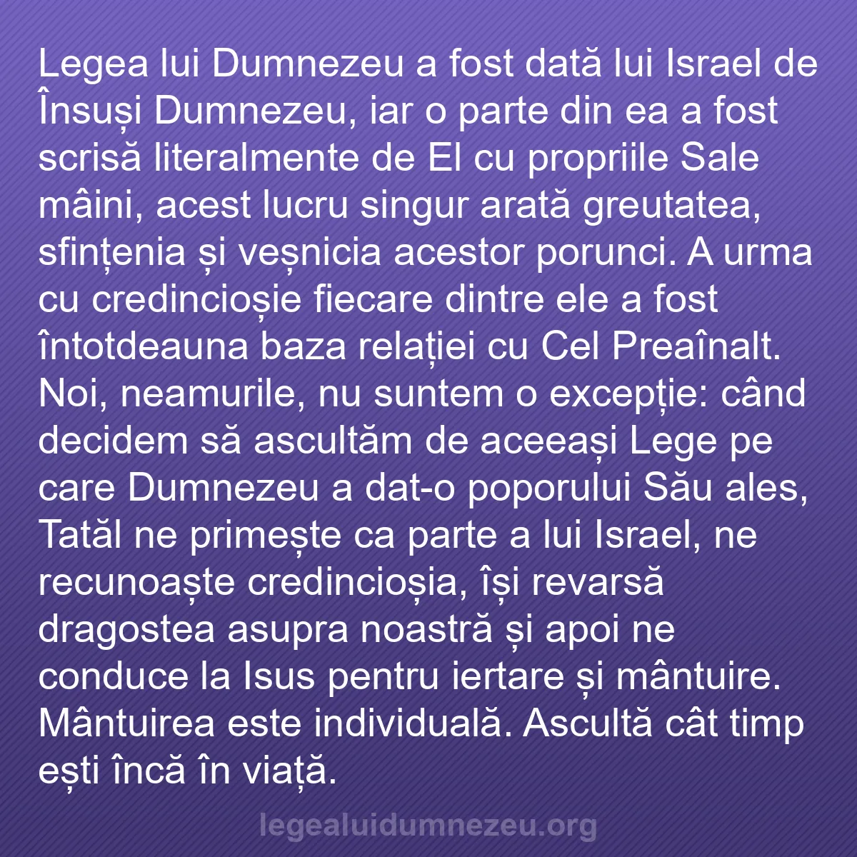b0498 - Postare despre Legea lui Dumnezeu: Legea lui Dumnezeu a fost dată lui Israel de Însuși Dumnezeu,...