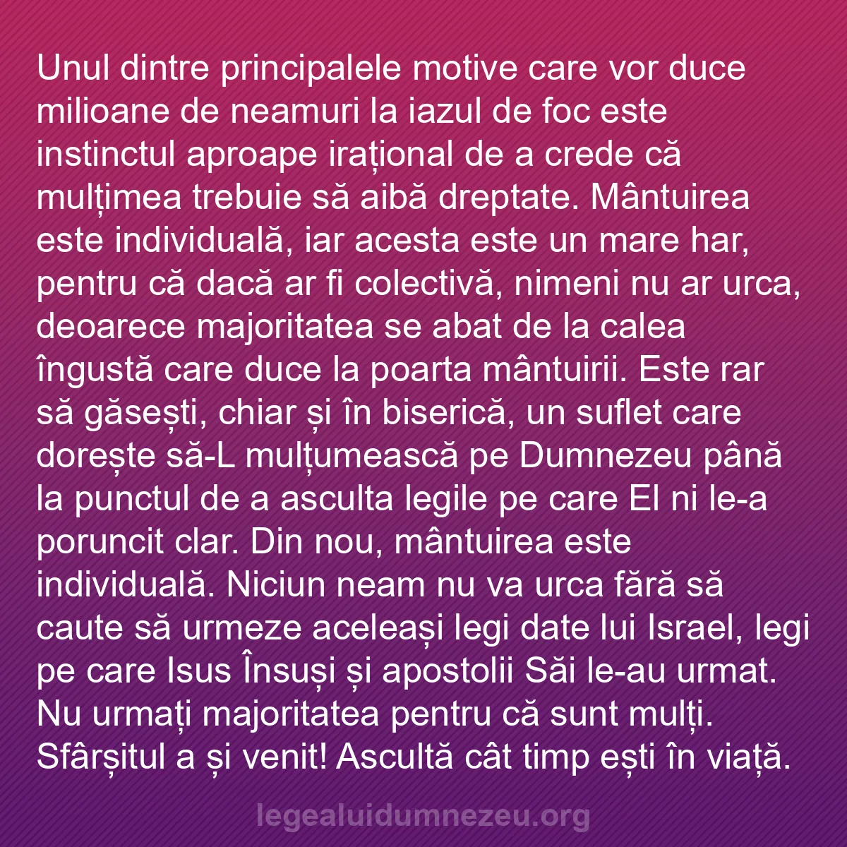 b0501 - Postare despre Legea lui Dumnezeu: Unul dintre principalele motive care vor duce milioane de neamuri...