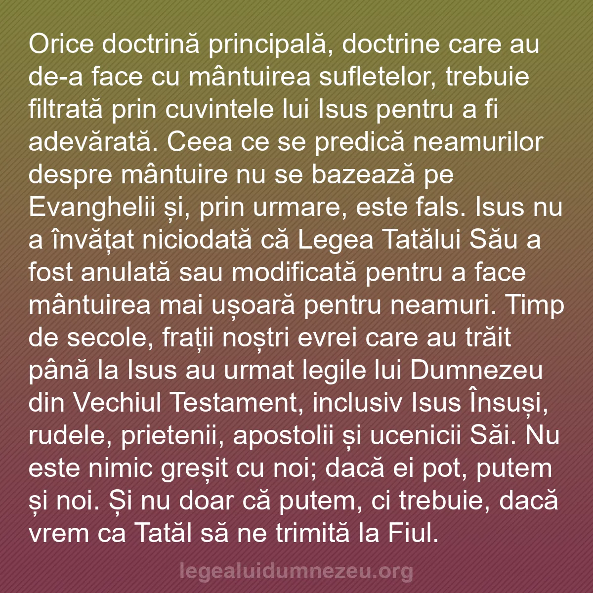b0508 - Postare despre Legea lui Dumnezeu: Orice doctrină principală, doctrine care au de-a face cu mântuirea...