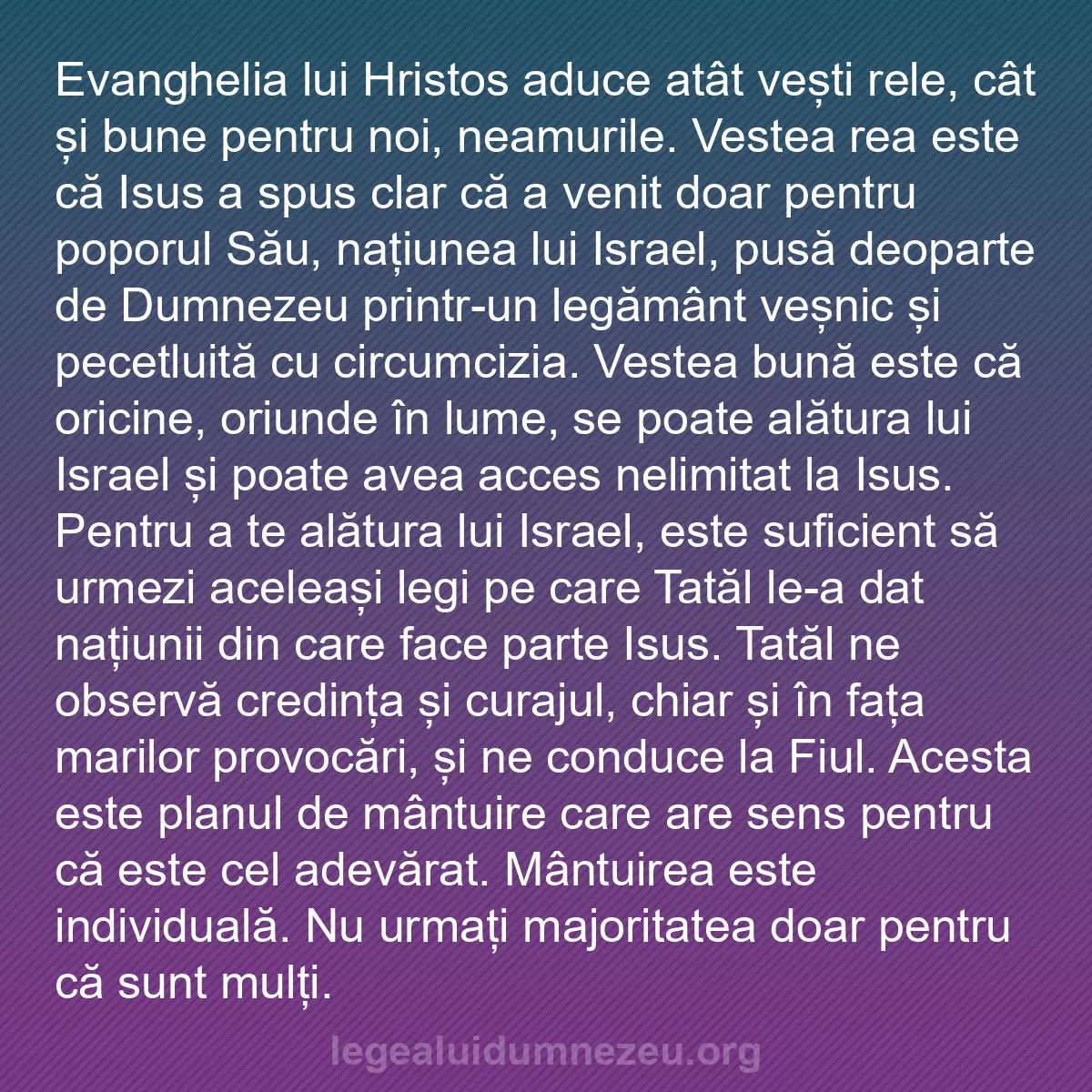 b0514 - Postare despre Legea lui Dumnezeu: Evanghelia lui Hristos aduce atât vești rele, cât și bune pentru...