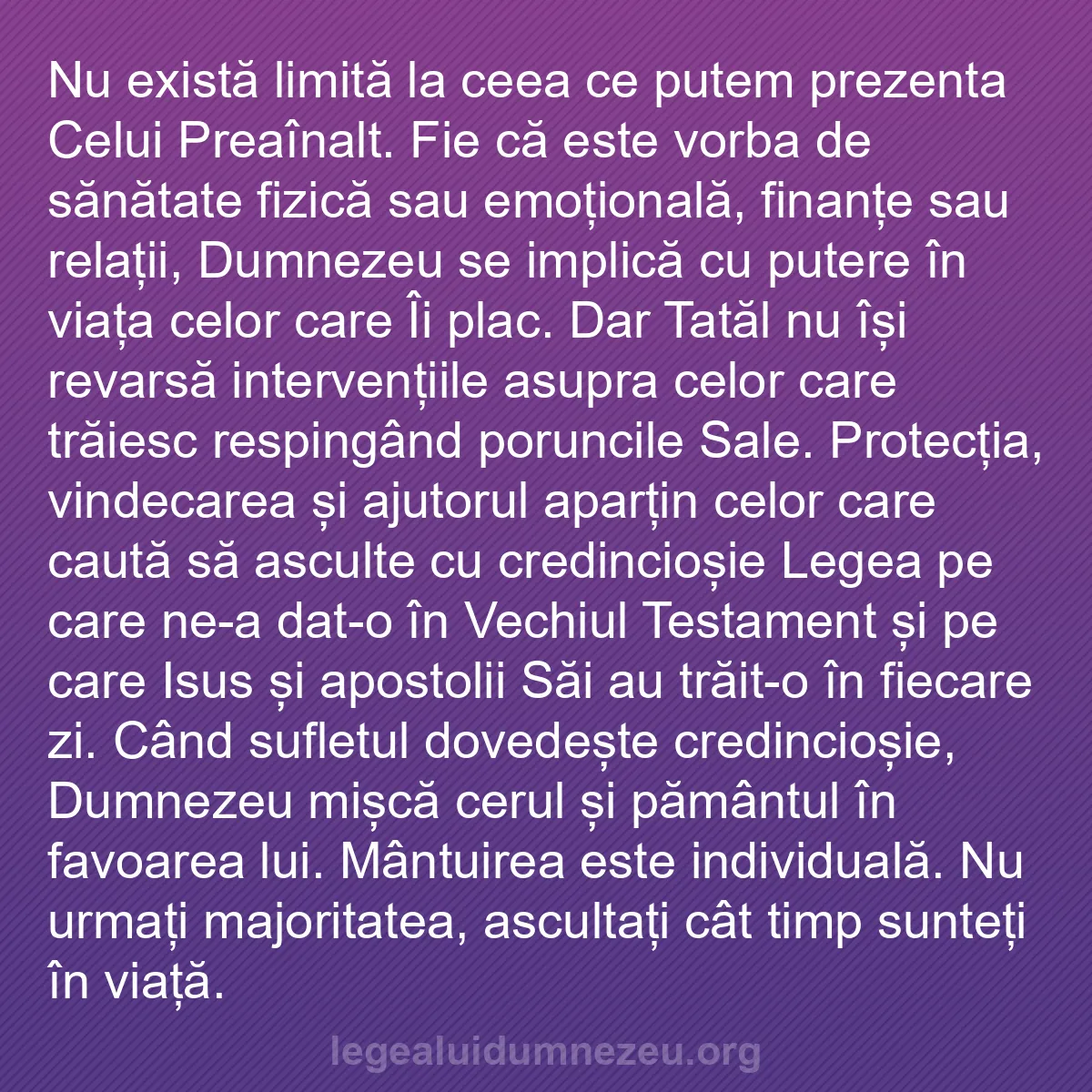 b0531 - Postare despre Legea lui Dumnezeu: Nu există limită la ceea ce putem prezenta Celui Preaînalt....