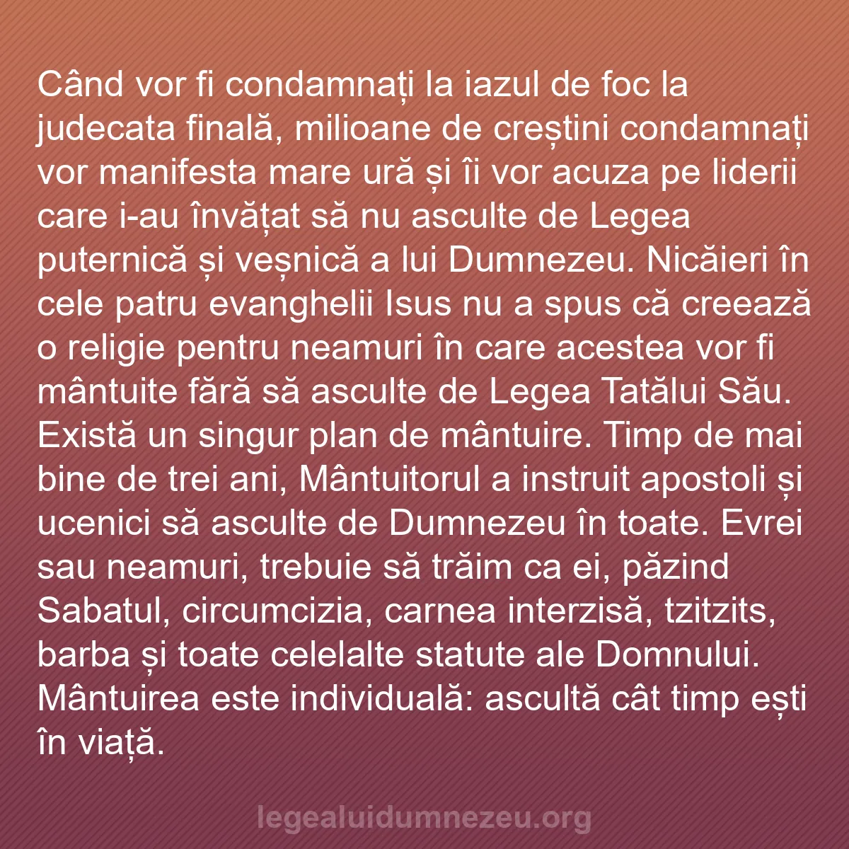 b0546 - Postare despre Legea lui Dumnezeu: Când vor fi condamnați la iazul de foc la judecata finală, milioane...