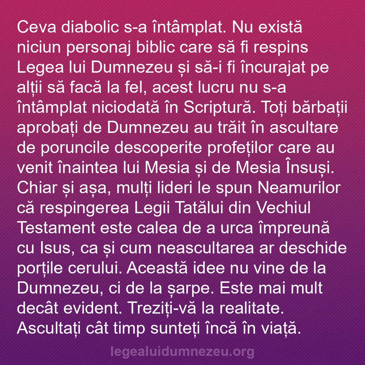 b0561 - Postare despre Legea lui Dumnezeu: Ceva diabolic s-a întâmplat. Nu există niciun personaj biblic...