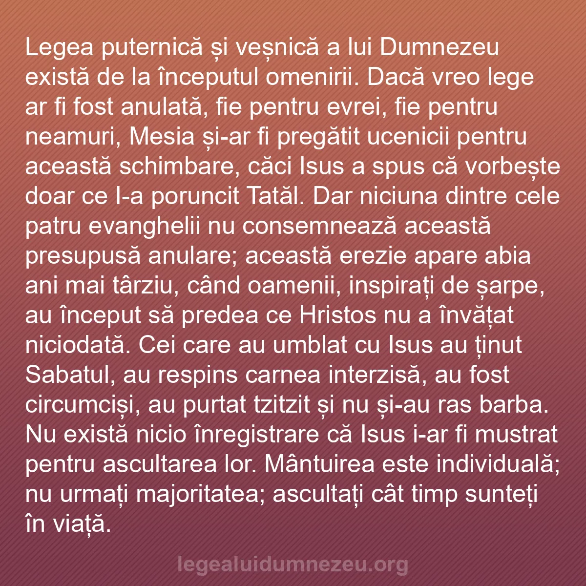 b0566 - Postare despre Legea lui Dumnezeu: Legea puternică și veșnică a lui Dumnezeu există de la începutul...