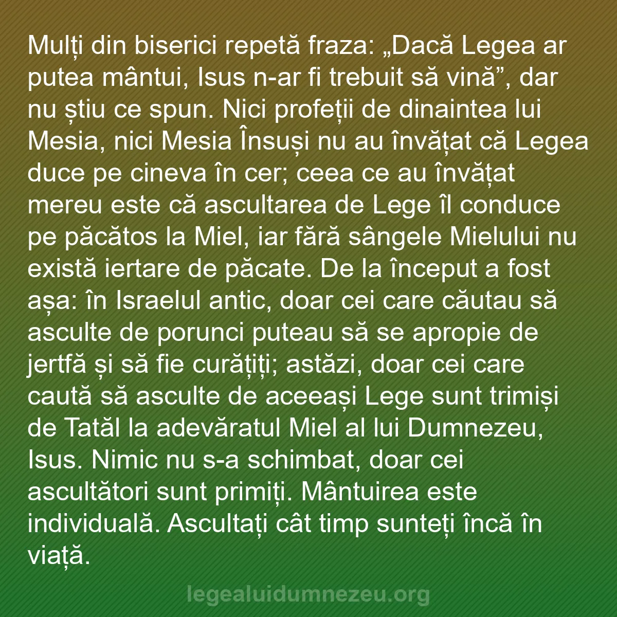 b0576 - Postare despre Legea lui Dumnezeu: Mulți din biserici repetă fraza: „Dacă Legea ar putea mântui,...