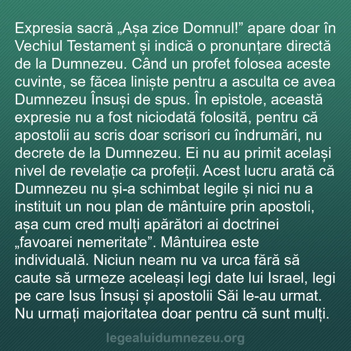 b0580 - Postare despre Legea lui Dumnezeu: Expresia sacră „Așa zice Domnul!” apare doar în Vechiul Testament...