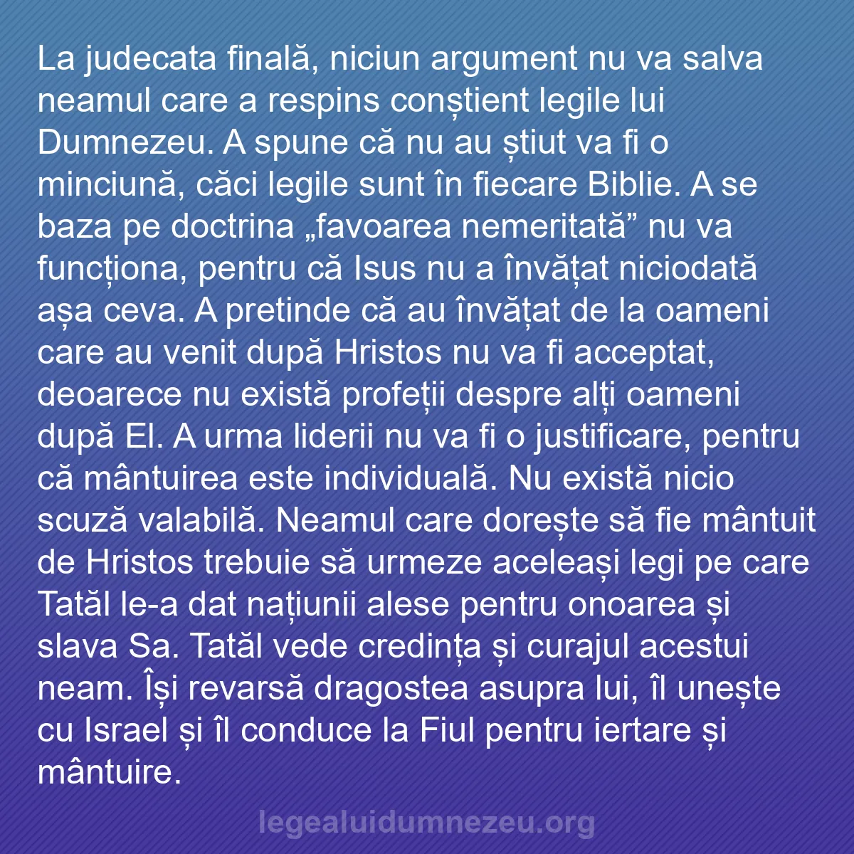 b0587 - Postare despre Legea lui Dumnezeu: La judecata finală, niciun argument nu va salva neamul care...